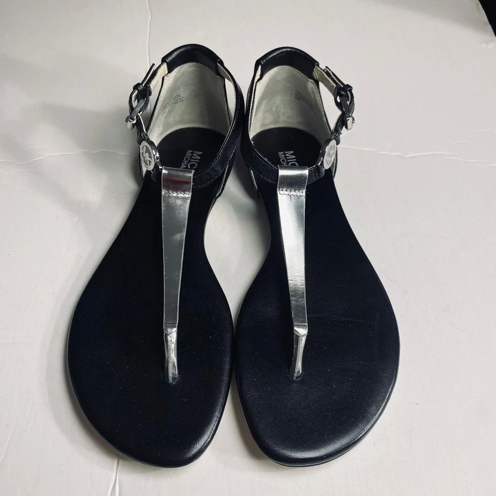 Michael Kors Black Genuine Butter Soft Leather Thong Plate Sandal Size 5.5‎